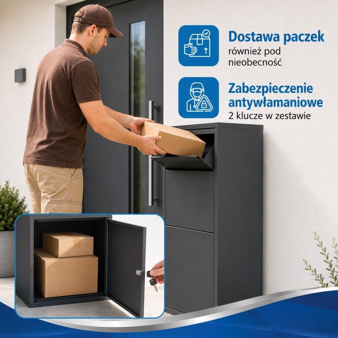 Poštovní schránka na balíky BITUXX XL Antracit Uzamykatelný box na zásilky 82 cm M19997